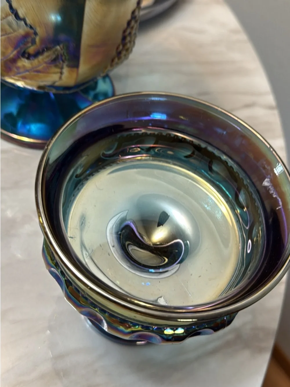 Depression glass blue wide cup/ pedestal stand wide bowl